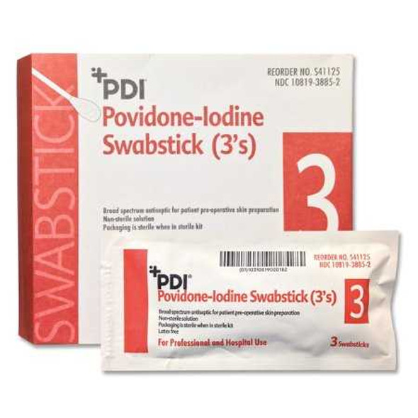 Impregnated Swabstick PDI 3 Pack Individual Packet 10% Povidone-Iodine S41125 Case/750 S41125 PDI/NICE-PAK 188680_CS