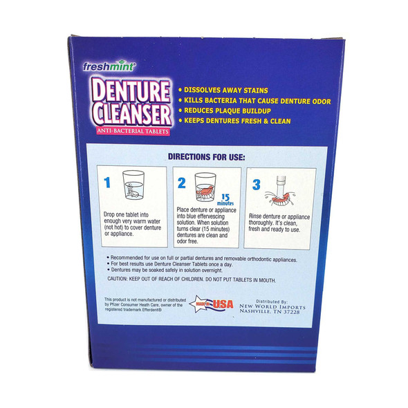 Denture Cleaner Freshmint Tablet DENT90 Box/1 DENT90 NEW WORLD IMPORTS 840178_BX