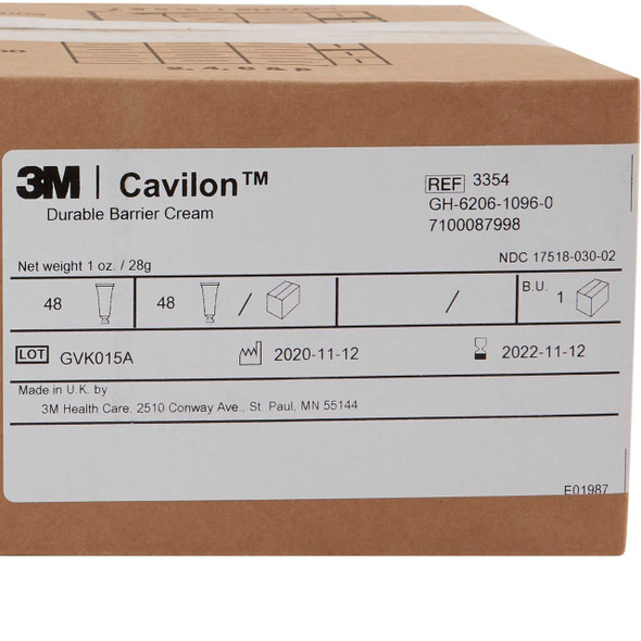 Skin Protectant 3M Cavilon 1 oz. Tube Cream Unscented 3354 Case/48 3354 3M 842937_CS