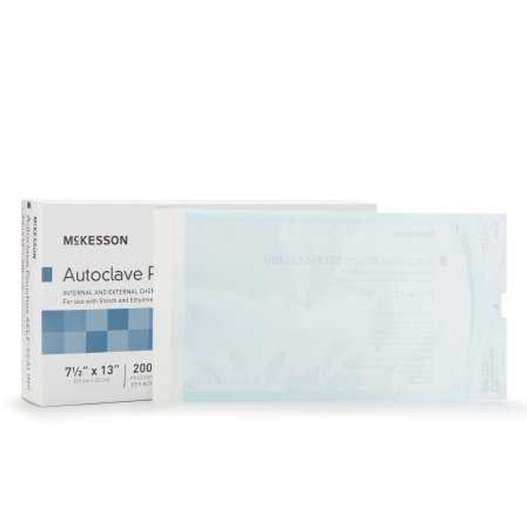 Sterilization Pouch McKesson EO Gas / Steam 7.5 X 13 Inch Transparent Blue / White Self Seal Paper / Film 16-6425 Box/200 16-6425 MCK BRAND 960945_BX