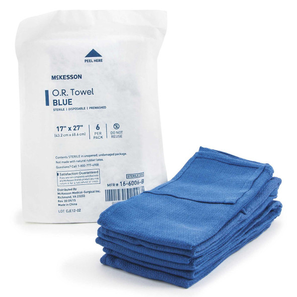 O.R. Towel McKesson 17 W X 27 L Inch Blue Sterile 16-6006-B Case/72 16-6006-B MCK BRAND 277862_CS