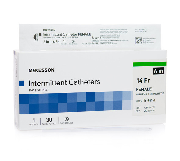 Urethral Catheter McKesson Straight Tip PVC 14 Fr. 6 Inch 16-F614L Box/30