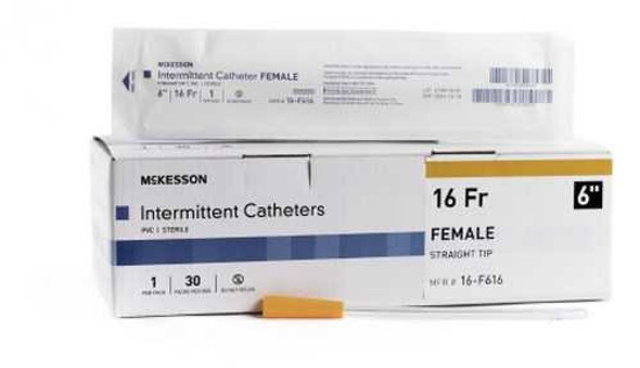 Urethral Catheter McKesson Straight Tip Uncoated PVC 16 Fr. 6 Inch 16-F616 Box of 30 16-F616 McKesson 1020818_BX