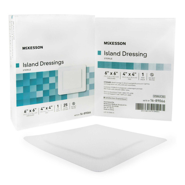 Adhesive Dressing McKesson 6 X 6 Inch Polypropylene / Rayon Square White Sterile 16-89066 Box/25 16-89066 MCK BRAND 491827_BX