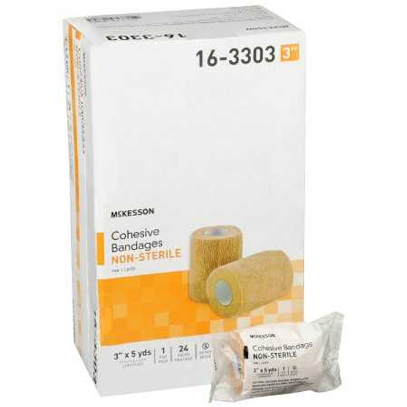 Cohesive Bandage McKesson 3 Inch X 5 Yard Standard Compression Self-adherent Closure Tan NonSterile 16-3303 Pack/1 16-3303 MCK BRAND 464153_PK