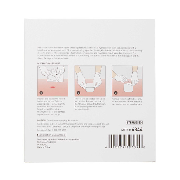 Silicone Foam Dressing McKesson 6 X 6 Inch Square Adhesive with Border Sterile 4844 Box/10 4844 MCK BRAND 886433_BX