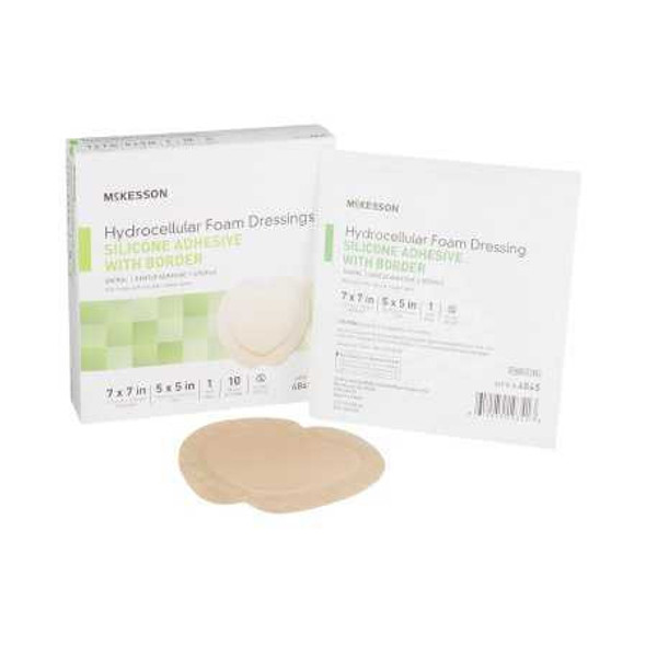Silicone Foam Dressing McKesson 7 X 7 Inch Sacral Adhesive with Border Sterile 4845 Box/10 4845 MCK BRAND 886434_BX