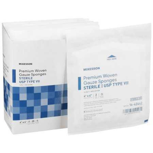 USP Type VII Gauze Sponge McKesson Cotton Gauze 12-Ply 4 X 4 Inch Square Sterile 16-42442 Box/50 16-42442 MCK BRAND 446047_BX