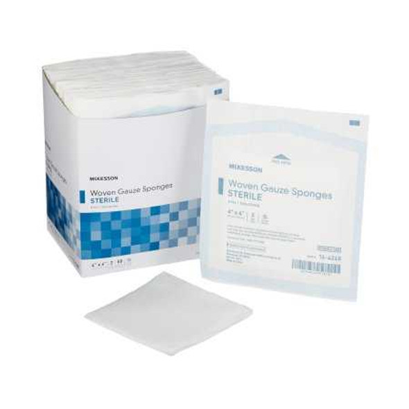 Gauze Sponge McKesson Cotton Gauze 8-Ply 4 X 4 Inch Square Sterile 16-4248 Case/600 16-4248 MCK BRAND 762704_CS