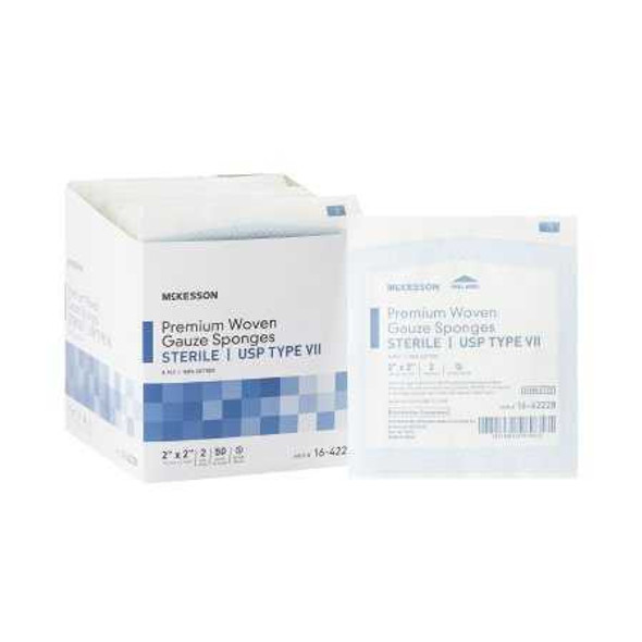 Gauze Sponge McKesson 2 x 2 Inch 2 per Pack Sterile 8-Ply Square 16-42228 Box of 50 16-42228 McKesson 460859_BX