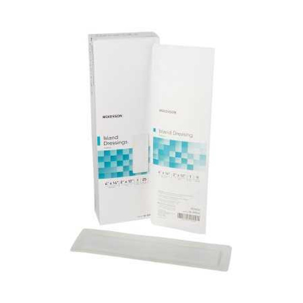 Adhesive Dressing McKesson 4 x 14 Inch Polypropylene / Rayon Rectangle White Sterile 16-89042 Box of 25 16-89042 McKesson 488927_BX