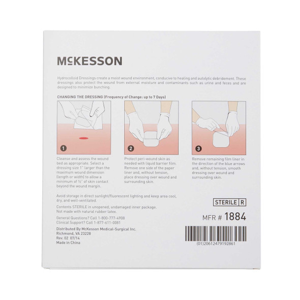 Thin Hydrocolloid Dressing McKesson 6 x 6 Inch Square 1884 Box of 10 1884 McKesson 882983_BX