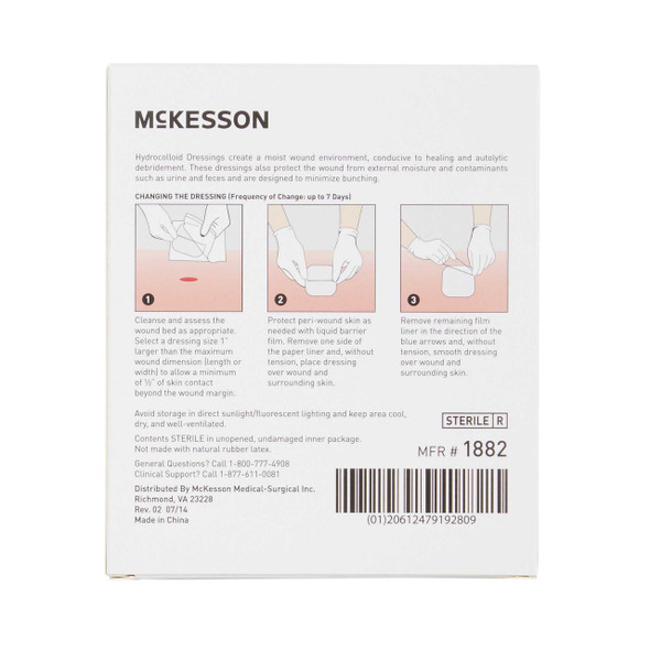 Thin Hydrocolloid Dressing McKesson 2 x 2 Inch Square 1882 Box of 20 1882 McKesson 882980_BX