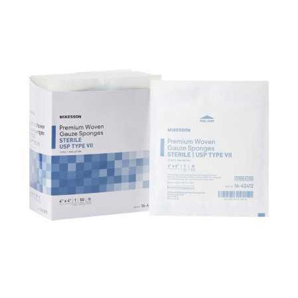 Gauze Sponge McKesson 4 x 4 Inch 1 per Pack Sterile 12-Ply Square 16-42412 Box of 50 16-42412 McKesson 446049_BX
