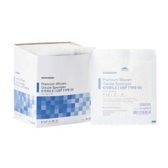 Gauze Sponge McKesson 4 x 4 Inch 2 per Pack Sterile 8-Ply Square 16-42448 Pack of 1 16-42448 McKesson 447085_PK