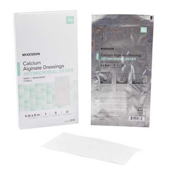 Calcium Alginate Dressing with Silver McKesson 4 X 8 Inch Rectangle Sterile 3559 Each/1 3559 MCK BRAND 883257_EA