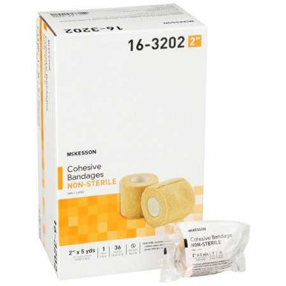 Cohesive Bandage McKesson 2 Inch X 5 Yard Standard Compression Self-adherent Closure Tan NonSterile 16-3202 Case/36 16-3202 MCK BRAND 464152_CS