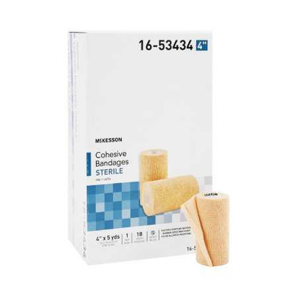 Cohesive Bandage McKesson 4 Inch x 5 Yard Self-Adherent Closure Tan Sterile Standard Compression 16-53434 Case of 18 16-53434 McKesson 520556_CS