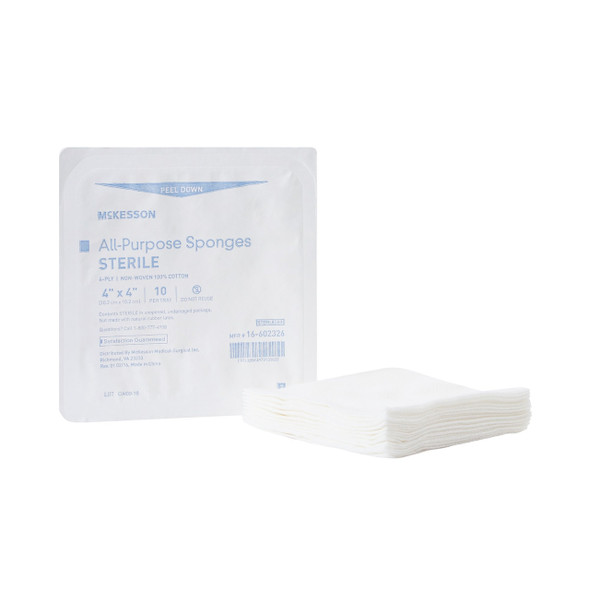 Nonwoven Sponge McKesson 4 x 4 Inch 10 per Tray Sterile 4-Ply Square 16-602326 Tray/1 16-602326 McKesson 481055_TR