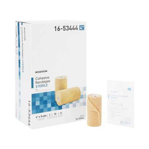 Cohesive Bandage McKesson 4 Inch X 5 Yard Standard Compression Self-adherent Closure Tan Sterile 16-53444 Each/1 16-53444 MCK BRAND 520553_EA