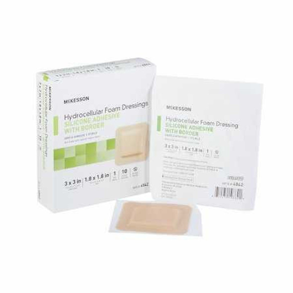 Silicone Foam Dressing McKesson 3 X 3 Inch Square Adhesive with Border Sterile 4842 Case/200 4842 MCK BRAND 886431_CS