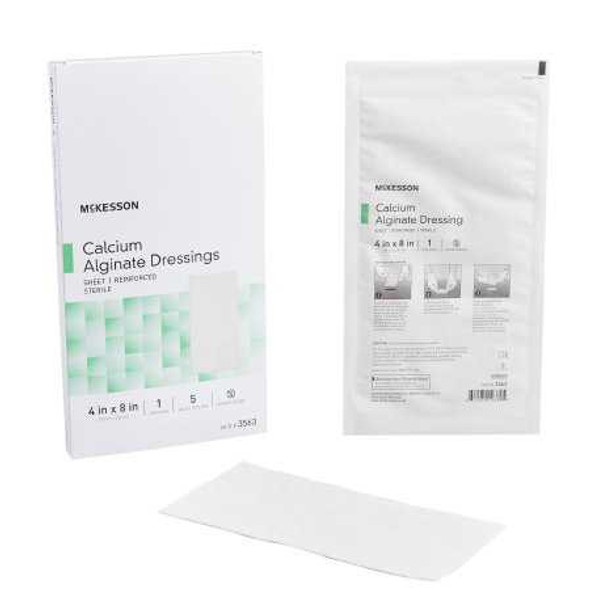 Calcium Alginate Dressing McKesson 4 X 8 Inch Rectangle Calcium Alginate Sterile 3563 Case/50 3563 MCK BRAND 883266_CS