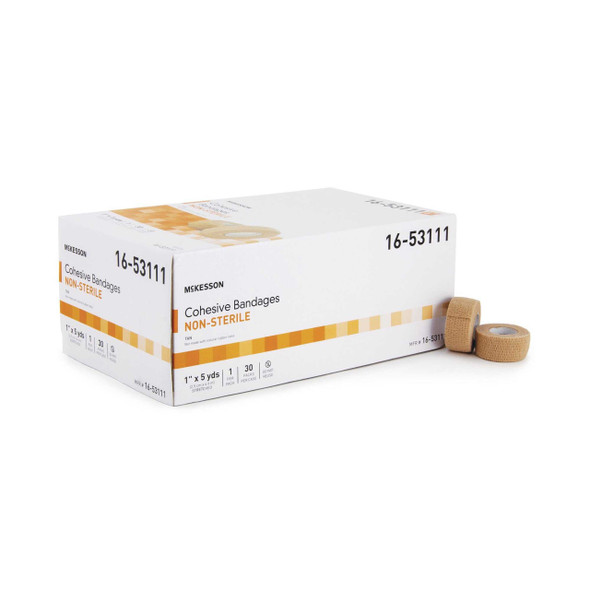 Cohesive Bandage McKesson 1 Inch X 5 Yard Standard Compression Self-adherent Closure Tan NonSterile 16-53111 Case/30 16-53111 MCK BRAND 520550_CS