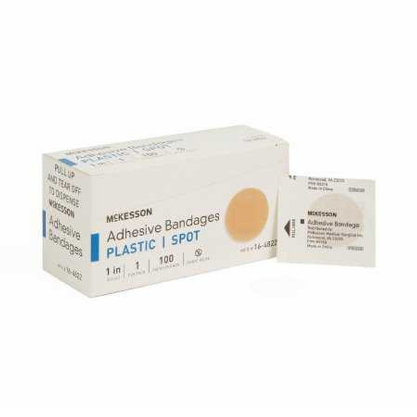 Adhesive Spot Bandage McKesson 1 Inch Diameter Plastic Round Tan Sterile 16-4822 Case/2400 16-4822 MCK BRAND 466877_CS