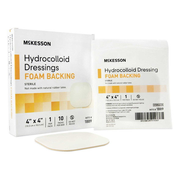 Hydrocolloid Dressing McKesson 4 X 4 Inch Square Sterile 1889 Case/100 1889 MCK BRAND 882995_CS