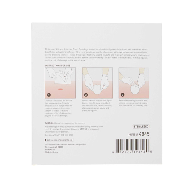 Silicone Foam Dressing McKesson 7 X 7 Inch Sacral Adhesive with Border Sterile 4845 Case/200 4845 MCK BRAND 886434_CS