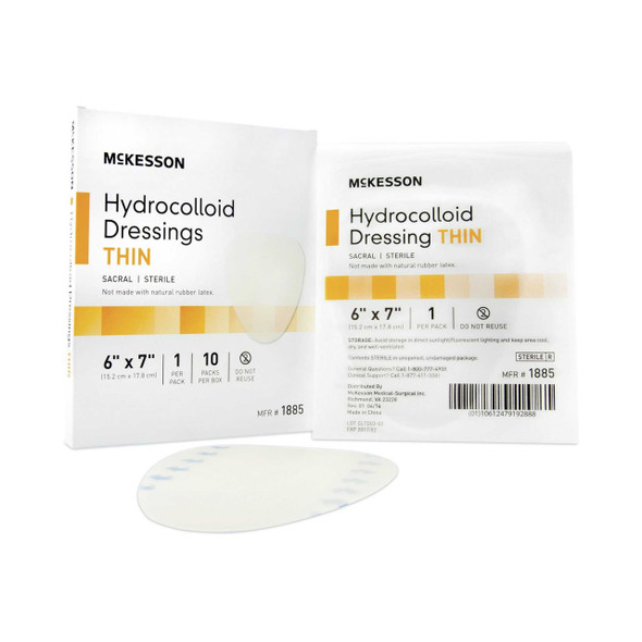 Hydrocolloid Dressing McKesson 6 X 7 Inch Sacral Sterile 1885 Case/200 1885 MCK BRAND 882986_CS