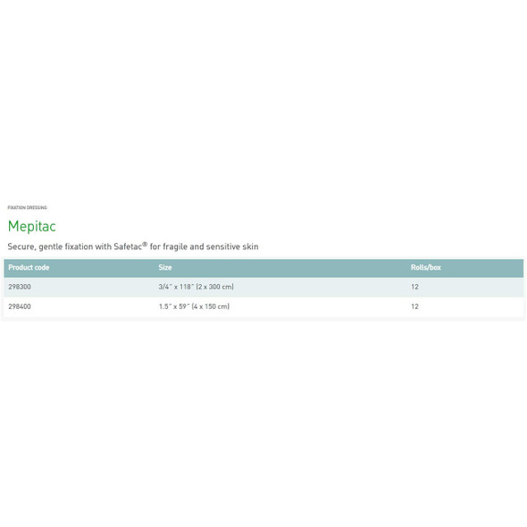 Medical Tape Mepitac Skin Friendly Silicone 3/4 X 118 Inch NonSterile 298300 Each/1 298300 MOLNLYCKE HEALTH CARE US LLC 548917_PK