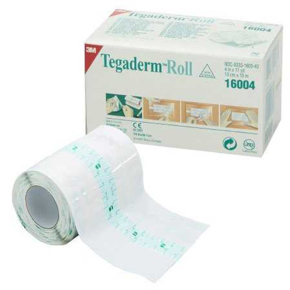 Transparent Film Dressing 3M Tegaderm Roll 4 Inch X 11 Yard 2 Tab Delivery Without Label NonSterile 16004 Each/1 16004 3M 521719_RL