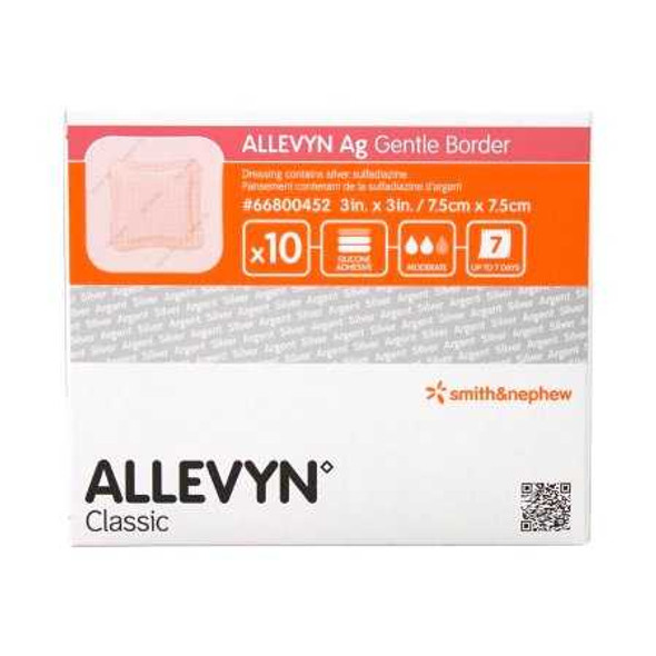 Foam Dressing with Silver Allevyn Ag Gentle Border 3 X 3 Inch Square Sterile 66800452 Box/10 66800452 UNITED / SMITH & NEPHEW 701492_BX