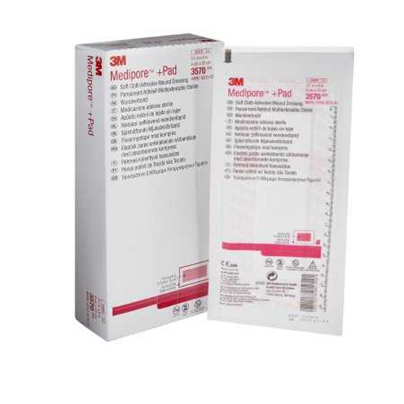 Adhesive Dressing 3M Medipore 3.5 X 8 Inch Soft Cloth Rectangle White Sterile 3570 Box/25 3570 3M 324095_BX