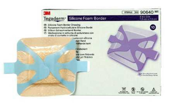 Silicone Foam Dressing 3M Tegaderm 3 X 3 Inch Square Adhesive with Border Sterile 90640 Each/1 90640 3M 842344_EA