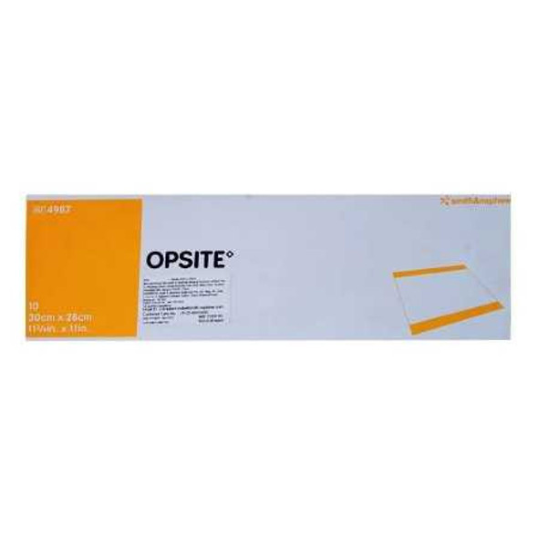 Transparent Film Dressing OpSite Rectangle 11 X 11-3/4 Inch 2 Tab Delivery Without Label Sterile 4987 Each/1 4987 UNITED / SMITH & NEPHEW 152554_EA