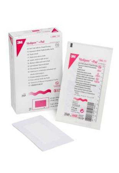 Adhesive Dressing 3M Medipore 3.5 X 6 Inch Soft Cloth Rectangle White Sterile 3569 Case/100 3569 3M 324094_CS