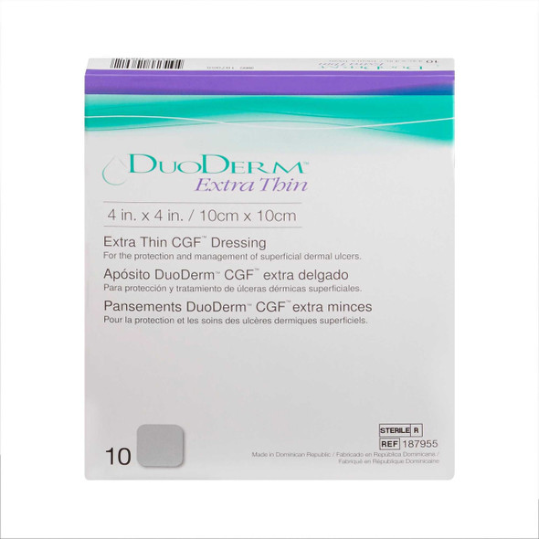 Hydrocolloid Dressing DuoDERM Extra Thin 4 X 4 Inch Square Sterile 187955 Box/10 187955 CONVA TEC 187664_BX