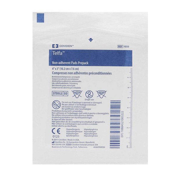 Non-Adherent Dressing TelfaOuchless Cotton 3 X 4 Inch Sterile 1050 Box/50 1050 KENDALL HEALTHCARE PROD INC. 9908_CT