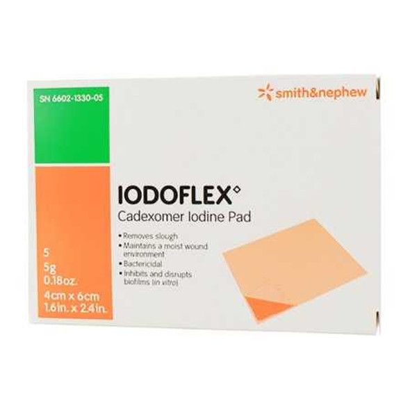 Impregnated Dressing Iodoflex 1-1/2 X 2- 3/8 Inch Gauze Cadexomer Iodine Sterile 6602133005 Box/5 6602133005 UNITED / SMITH & NEPHEW 549316_BX
