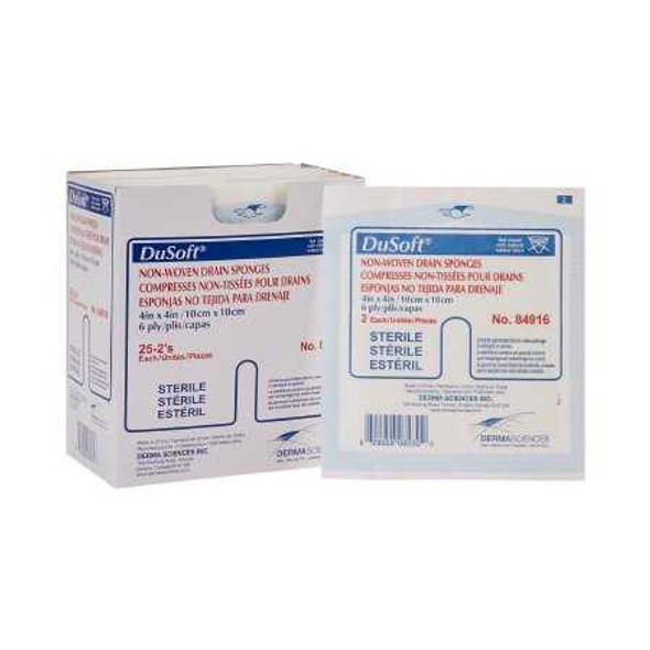 Drain Sponge Poly/Rayon Blend 4 X 4 Inch Square Sterile 84916 Box/25 84916 DERMA SCIENCES/MED SURG. 645798_BX