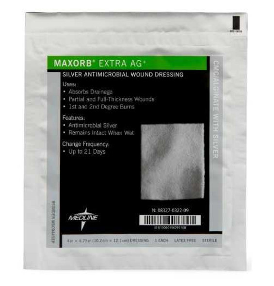 Calcium Alginate Dressing with Silver Maxorb Extra Ag 4 X 4-3/4 Inch Rectangle Sterile MSC9445EP Each/1 MSC9445EP MEDLINE 824616_EA