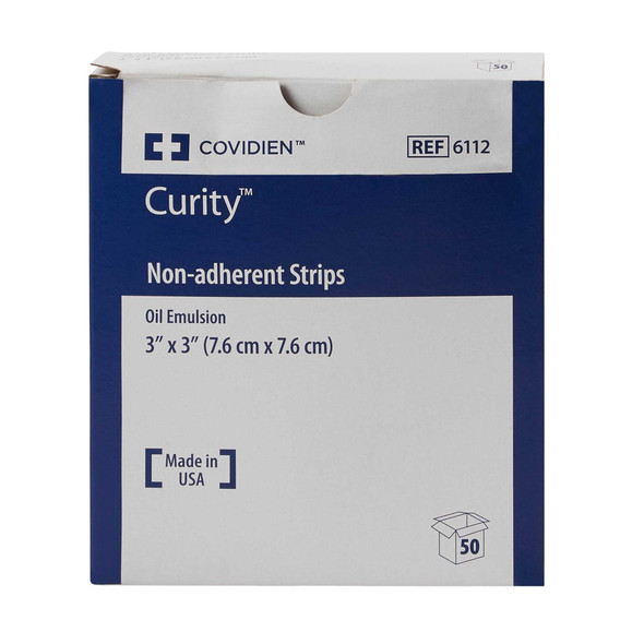 Oil Emulsion Impregnated Dressing Curity 3 X 3 Inch Mesh / Knitted Fabric Oil Emulsion Blend Sterile 6112 Box/50 6112 KENDALL HEALTHCARE PROD INC. 217297_BX