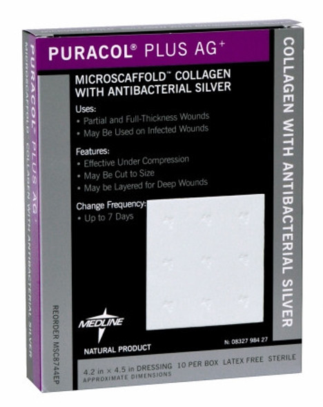 Puracol Plus AG+ Silver Collagen Dressing, 4.25 x 4.5'', Square, Sterile, Sample Pack of 1