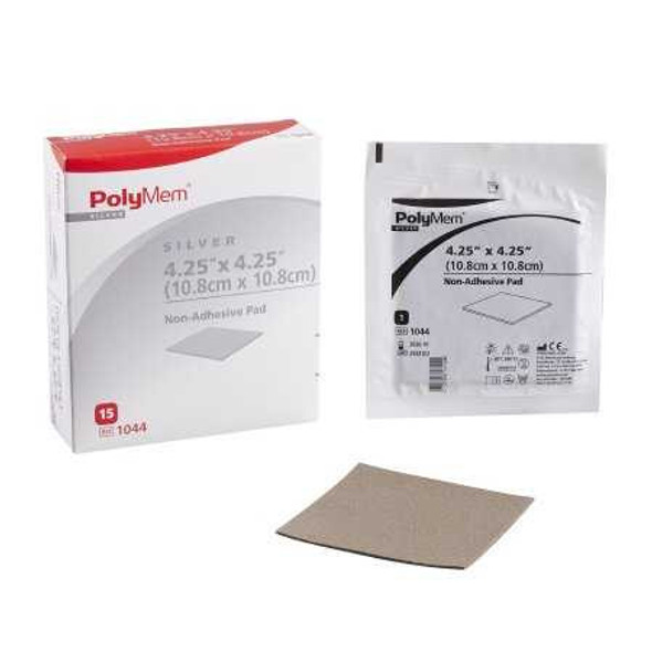 Foam Dressing with Silver PolyMem Silver 4 X 4 Inch Square Sterile 1044 Box/15 1044 FERRIS MANUFACTURING 481321_BX