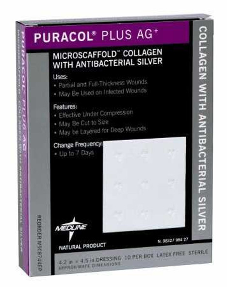 Collagen Dressing with Silver PuracolPlus AG 2 X 2 Inch Square Silver MSC8722EP Each/1 MEDLINE 873561_EA
