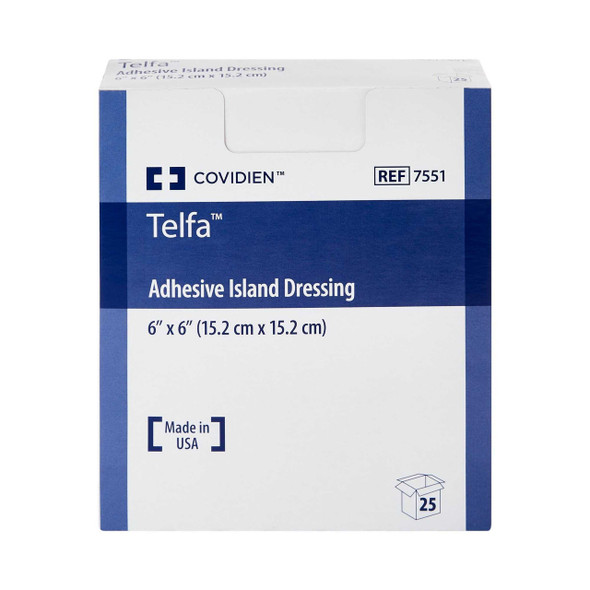 Adhesive Dressing Telfa 6 X 6 Inch Nonwoven Square White Sterile 7551 Box/25 7551 KENDALL HEALTHCARE PROD INC. 459064_BX