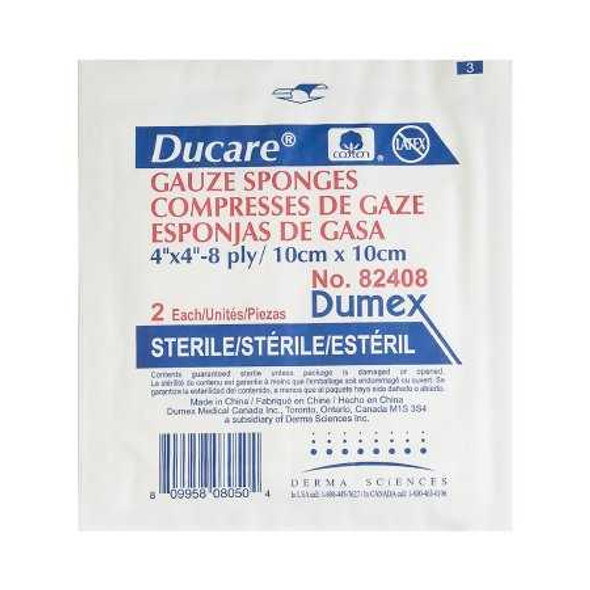 Gauze Sponge Ducare Cotton 8-Ply 4 X 4 Inch Square Sterile 82408 Box/50 82408 DERMA SCIENCES/MED SURG. 645792_BX