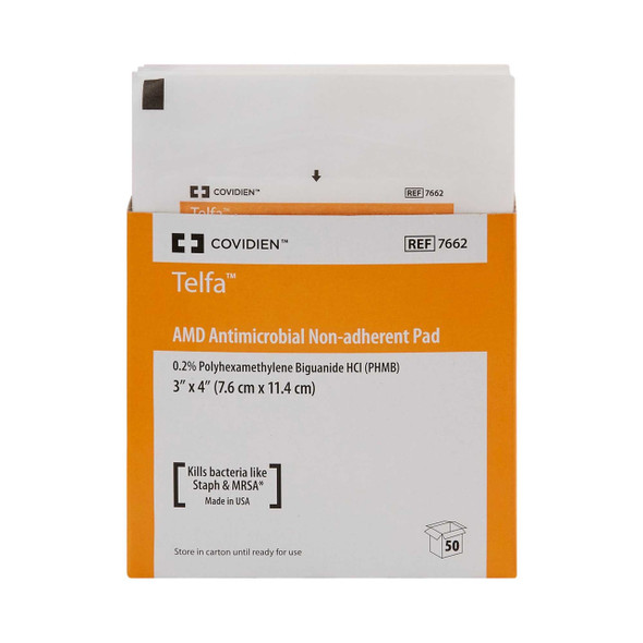 Antimicrobial Dressing Telfa AMD 3 X 4 Inch Sterile 7662 Box/50 7662 KENDALL HEALTHCARE PROD INC. 514735_TR